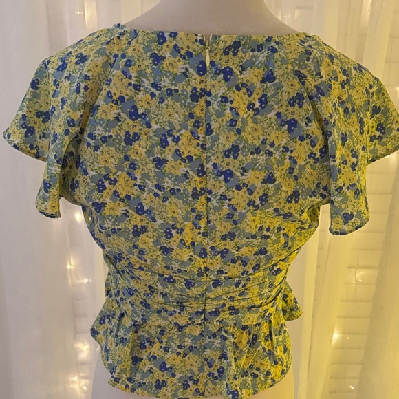 Astr Floral Ruffle Blouse - Blue and Yellow - Picture 4 of 4